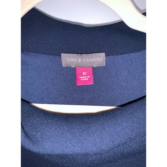 New Vince Camuto Dress Womens 12 Navy Buttoned Cowl Neck Flare Cuff Long Sleeve - Picture 8 of 11